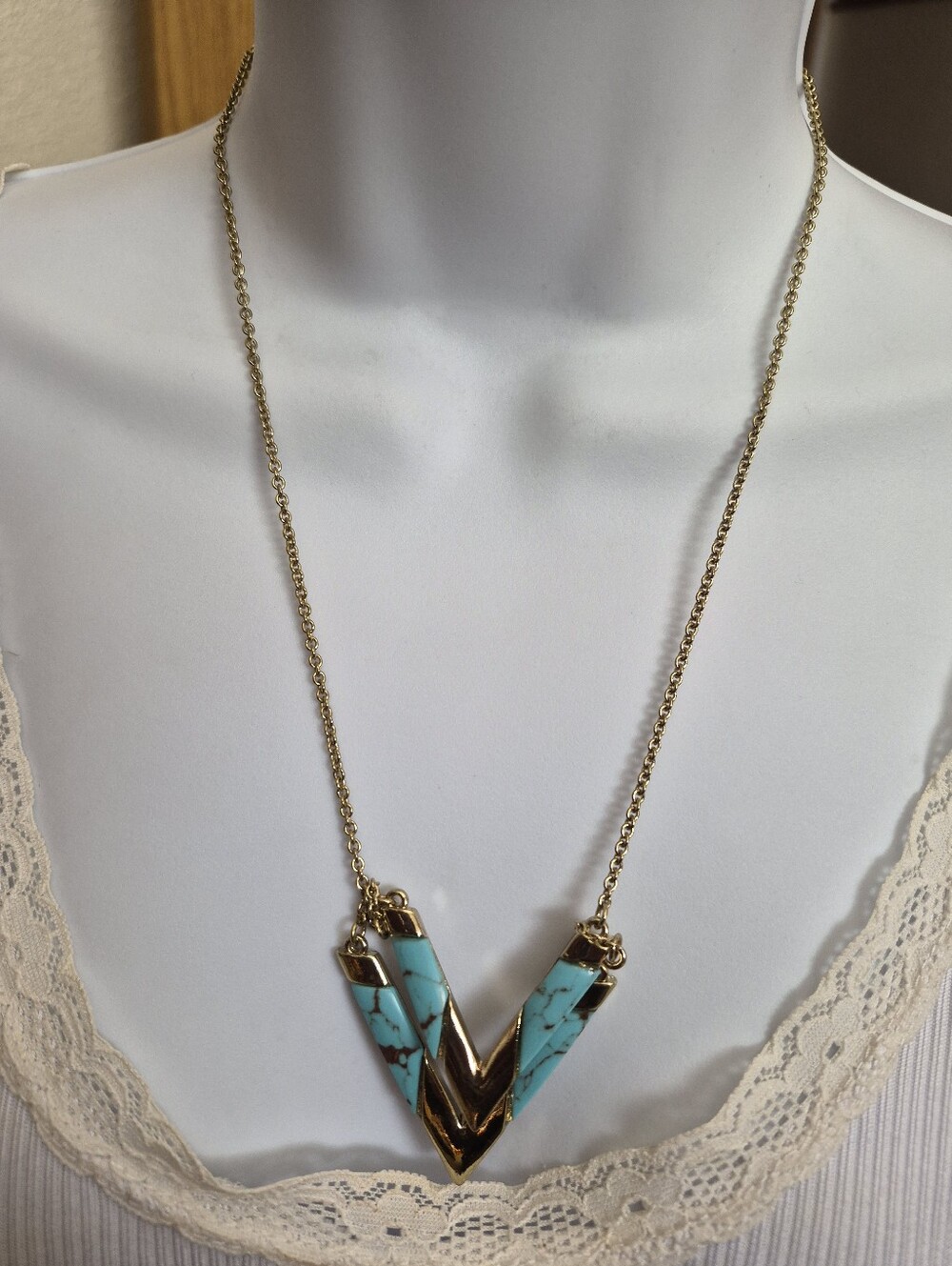 JM Collection Gold-Tone V-Shaped Turquoise Pendant Necklace